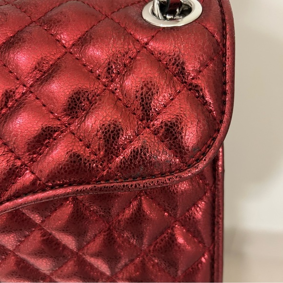 Rebecca Minkoff Red Leather Metallic Quilted Flap Bag Crossbody / Shoulder Bag - Picture 7 of 10